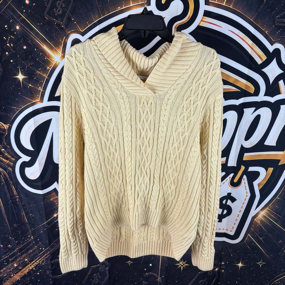 Croft & Barrow Ivory Cable Knit Shawl Collar Sweater, Size XL